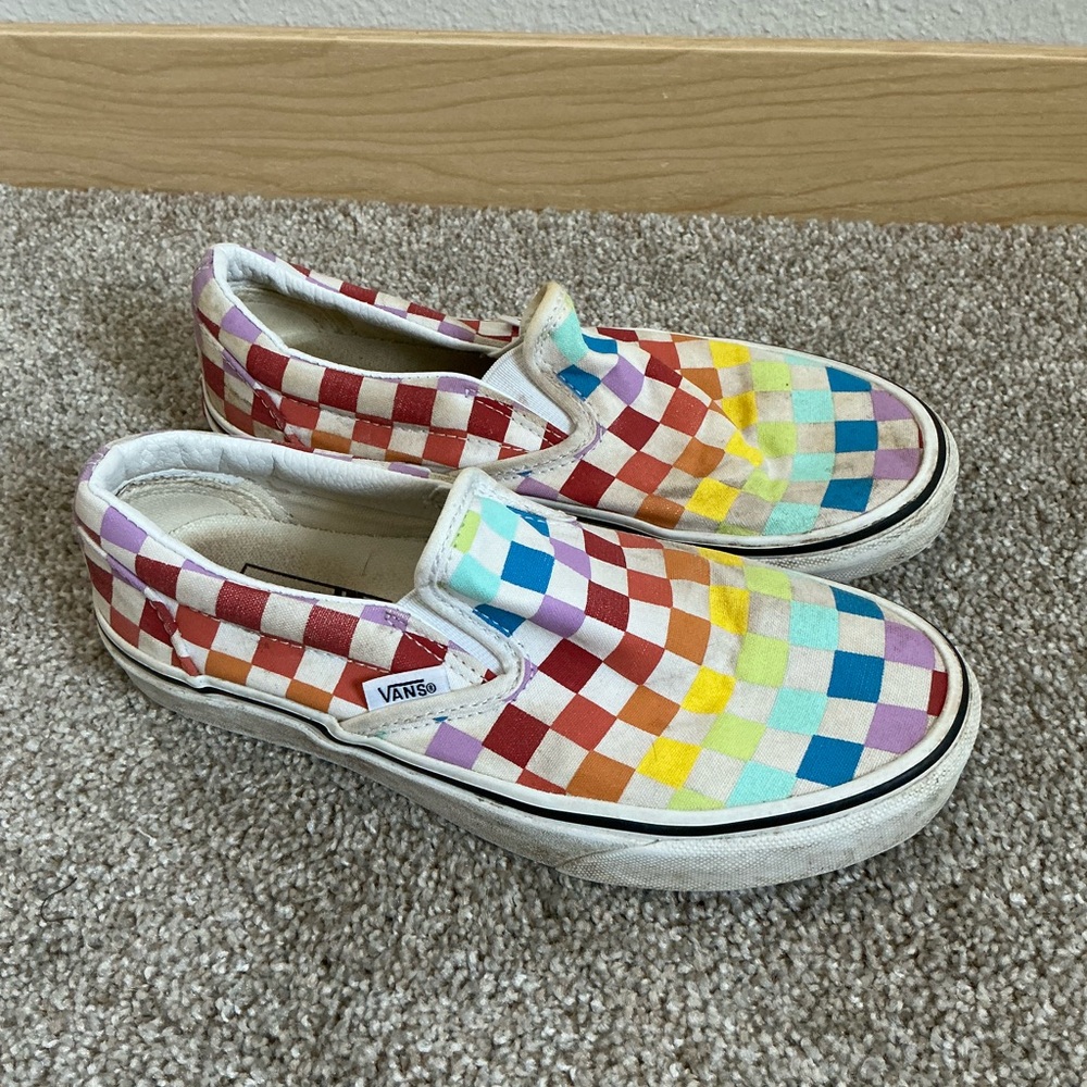 Vans Kids Rainbow Checkered Slip-On Sneakers